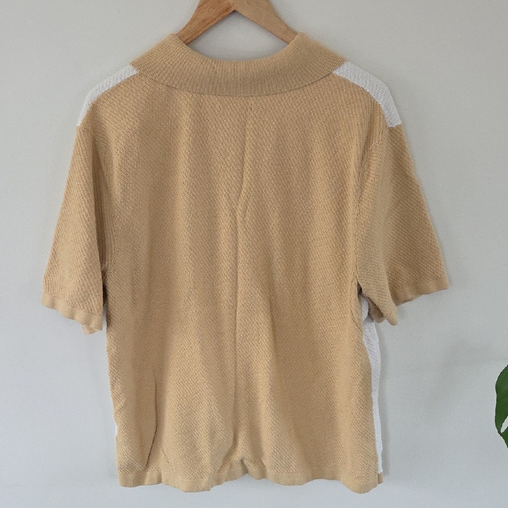 Abercrombie & Fitch Tan and White Knit Button Down Polo - Picture 7 of 7
